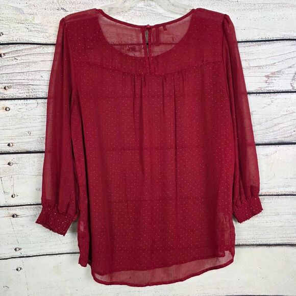 Maurices Burgundy Swiss Dot Chiffon Blouse Size L - Picture 7 of 9